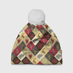 Шапка c помпоном Лого домов Игра престолов паттерн