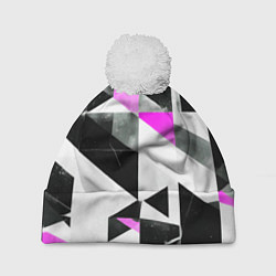 Шапка с помпоном Black and pink abstraction on a white background, цвет: 3D-белый