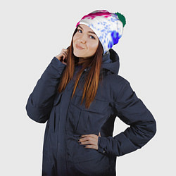 Шапка с помпоном Cyberpunk 2077 неоновые краски, цвет: 3D-зеленый — фото 2