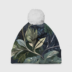 Шапка c помпоном Объемные листья