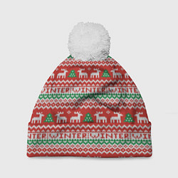 Шапка с помпоном Deer christmas pattern, цвет: 3D-белый