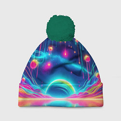 Шапка c помпоном Неоновый космос - нейроарт фантазия