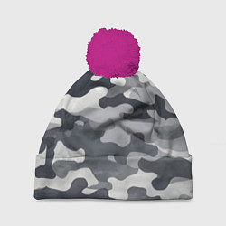 Шапка с помпоном Камуфляж армейский серый, цвет: 3D-малиновый