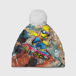 Шапка с помпоном Bart Simpson on a skateboard - graffiti, цвет: 3D-белый
