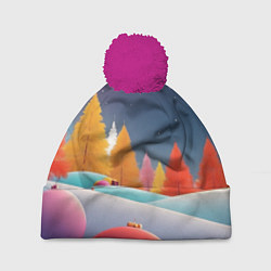 Шапка с помпоном Яркие новогодние елки, цвет: 3D-малиновый