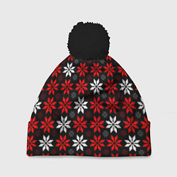 Шапка с помпоном Red and white stars on a black background, цвет: 3D-черный