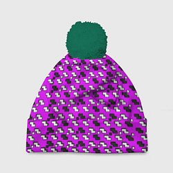Шапка с помпоном Чёрно-белые фигуры на розовом фоне, цвет: 3D-зеленый