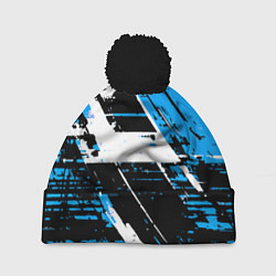 Шапка с помпоном Diagonal black and white stripes on a blue backgro, цвет: 3D-черный