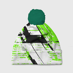 Шапка с помпоном Diagonal black and green stripes on a white backgr, цвет: 3D-зеленый