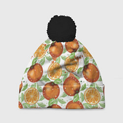 Шапка c помпоном Сочные апельсины и дольки апельсинов