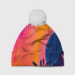 Шапка с помпоном Векторная абстракция с растениями - нейросеть, цвет: 3D-белый