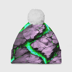 Шапка с помпоном Треснувший камень зелёный, цвет: 3D-белый