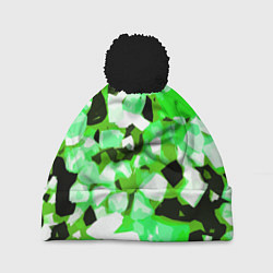 Шапка с помпоном Green and white abstraction on a black background, цвет: 3D-черный