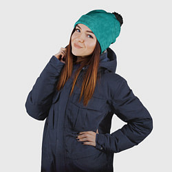 Шапка с помпоном Джинс с потертостями-зеленый, цвет: 3D-черный — фото 2