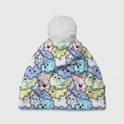Шапка с помпоном Милые облачка мультяшные, цвет: 3D-белый