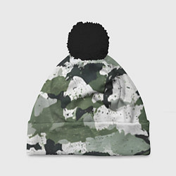 Шапка c помпоном Зеленый фактурный камуфляж