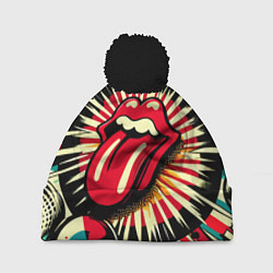 Шапка с помпоном Logo of the Rolling Stones - pop art, цвет: 3D-черный