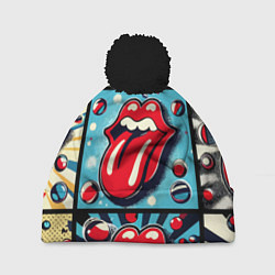 Шапка с помпоном Rolling Stones logo - pop art, цвет: 3D-черный