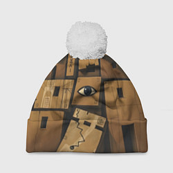 Шапка с помпоном Коробки и глаз, цвет: 3D-белый
