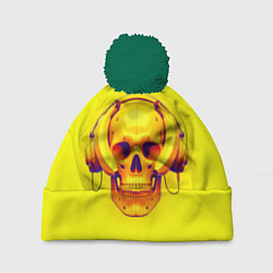 Шапка c помпоном Yellow bananas skull - cyberpunk