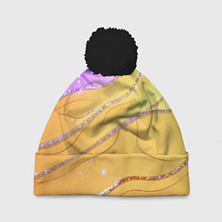 Шапка c помпоном Фиолетово-золотая текстура с блестяшками