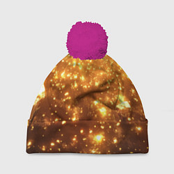 Шапка c помпоном Золотые блестки потертая текстура