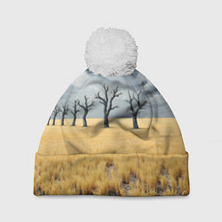 Шапка с помпоном Деревья в поле, цвет: 3D-белый