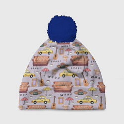 Шапка с помпоном Друзья - паттерн, цвет: 3D-тёмно-синий