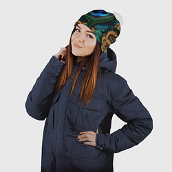 Шапка с помпоном Узоры и перья павлина, цвет: 3D-белый — фото 2