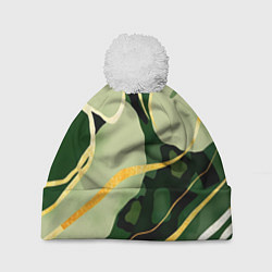 Шапка c помпоном Зеленый природный паттерн