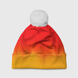 Шапка с помпоном Абстракция с красным и желтым, цвет: 3D-белый