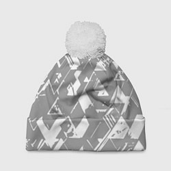 Шапка с помпоном Светлый серый геометричный паттерн, цвет: 3D-белый