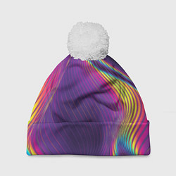 Шапка с помпоном Неоновые волны линии, цвет: 3D-белый