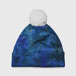 Шапка с помпоном Абстракция - blue uniform camouflage, цвет: 3D-белый