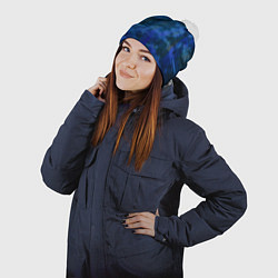 Шапка с помпоном Абстракция - blue uniform camouflage, цвет: 3D-белый — фото 2