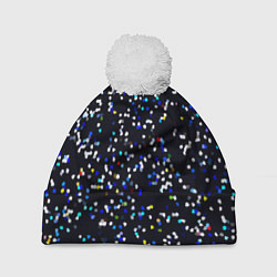Шапка с помпоном Чёрно-синий мозаика паттерн, цвет: 3D-белый