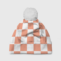 Шапка с помпоном Квадраты оранжевые, цвет: 3D-белый