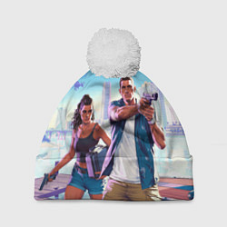 Шапка с помпоном GTA 6 главные герои, цвет: 3D-белый