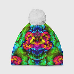 Шапка с помпоном Калейдоскоп с птичкой, цвет: 3D-белый