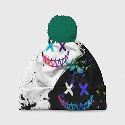 Шапка с помпоном Неоновые брызги - жуткие улыбки, цвет: 3D-зеленый