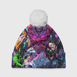 Шапка с помпоном Стиль Cyberpunk, цвет: 3D-белый