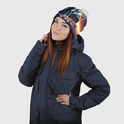 Шапка с помпоном Бендер рядом с Ламбо и рассыпанным баблом, цвет: 3D-белый — фото 2