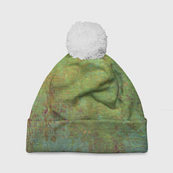 Шапка с помпоном Абстракция - green oil stain, цвет: 3D-белый