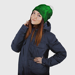 Шапка с помпоном Абстракция - green acid stains, цвет: 3D-белый — фото 2