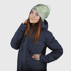 Шапка с помпоном Абстракция - sad green, цвет: 3D-белый — фото 2