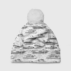 Шапка с помпоном Корюшка и водный транспорт, цвет: 3D-белый