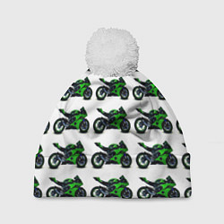 Шапка с помпоном Motorbike green, цвет: 3D-белый