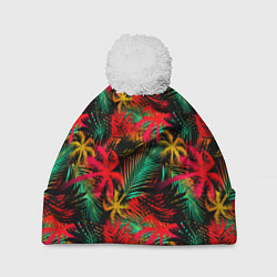 Шапка с помпоном Palm yellow red, цвет: 3D-белый