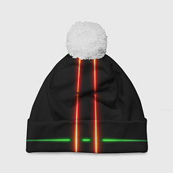 Шапка c помпоном Neon green black red line