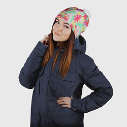 Шапка с помпоном Palm yellow pink, цвет: 3D-белый — фото 2